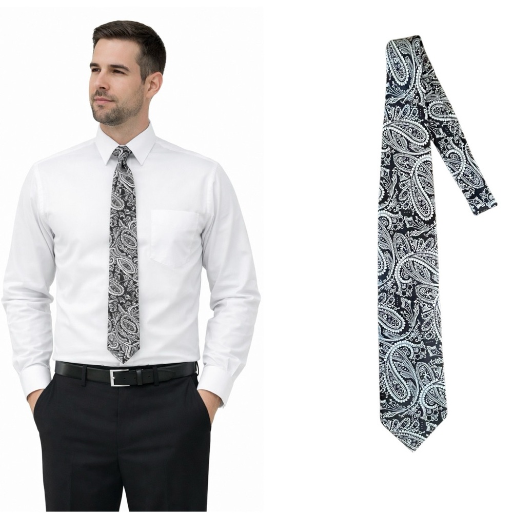 Simons Black and White Paisley Silk Tie
🔥% bundle of 3, 5, 10, 15 or 20 ties